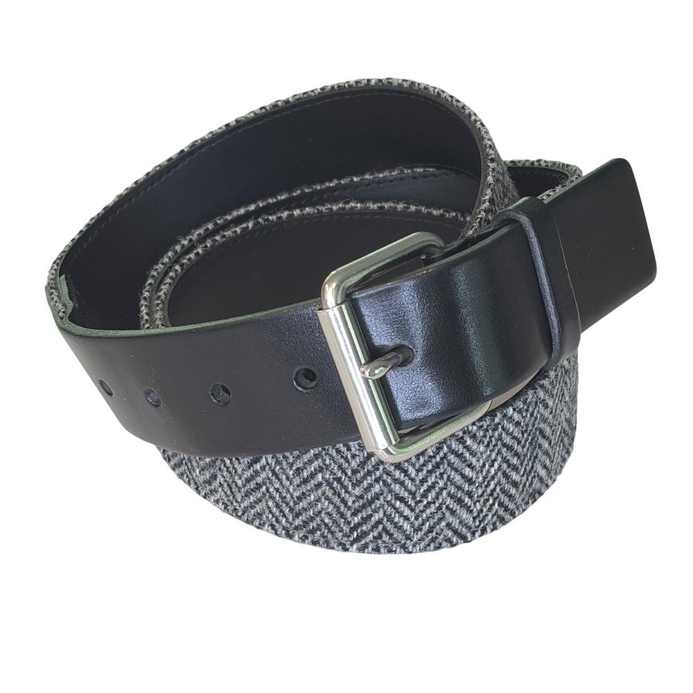 Allen Edmonds Mens Herringbone Leather Belt Grey Black Wool USA Size 44 11811